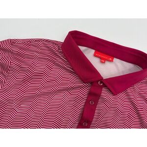 Redvanly Men's Geometric Striped Pink Red Performance Golf Polo Shirt, XXL, NEW!